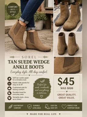 Sorel Tan Suede Wedge Ankle Boots